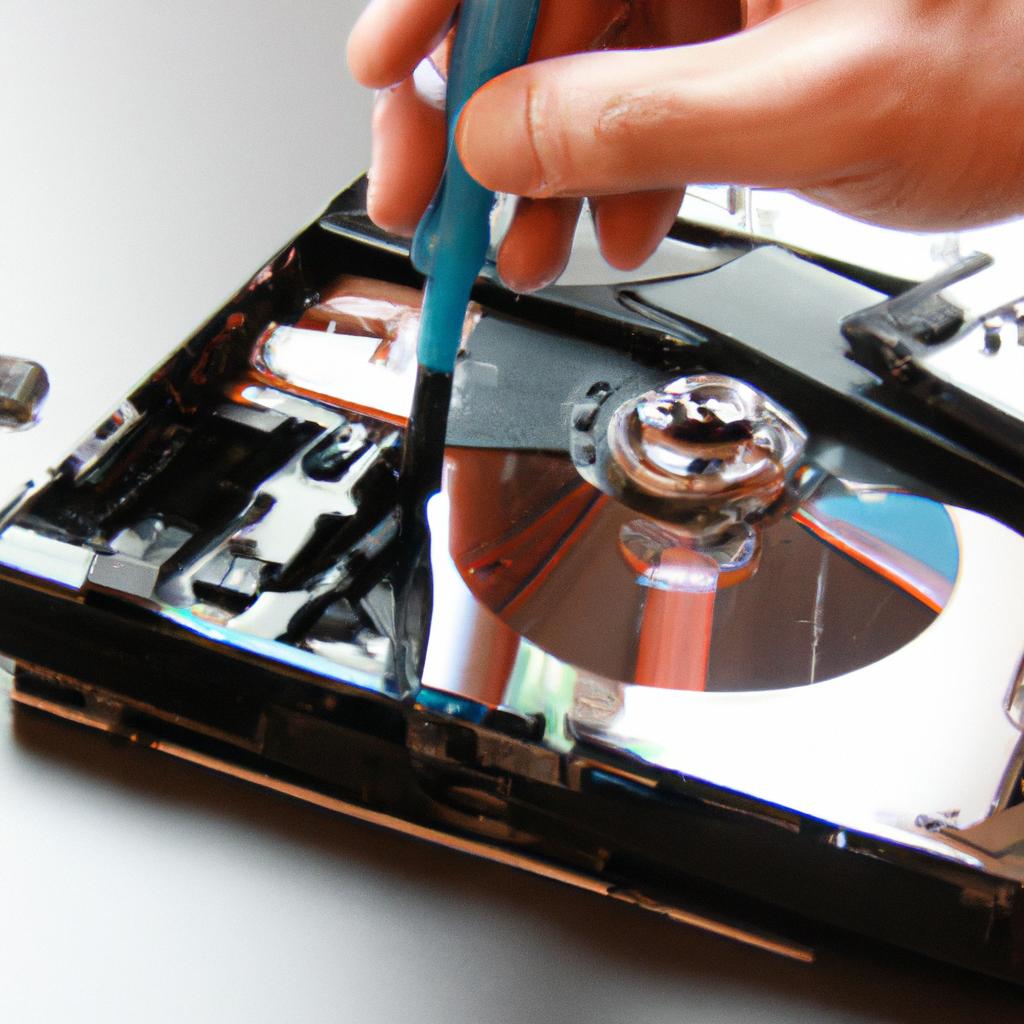 Person cleaning DVD player components